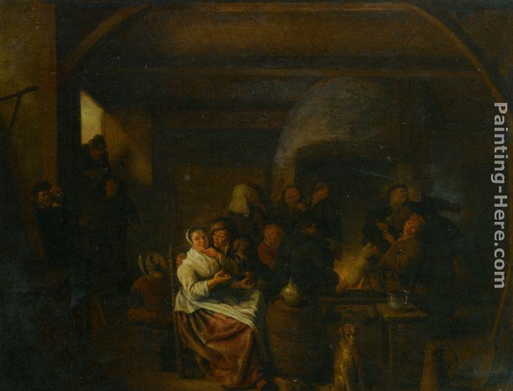 Jan Miense Molenaer The Interior of a Tavern with Peasants Cavorting and Drinking